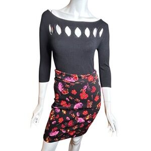 LuLaRoe Cassie Pencil Skirt Size XS Black Pink Butterfly Print Knee Length